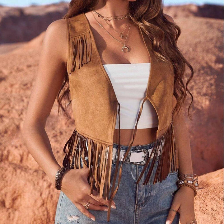 Fringe Vest Women Western Tassel Trim V Neck Sleeveless Western Jacket Gilet Open Front Vest for Travel clean