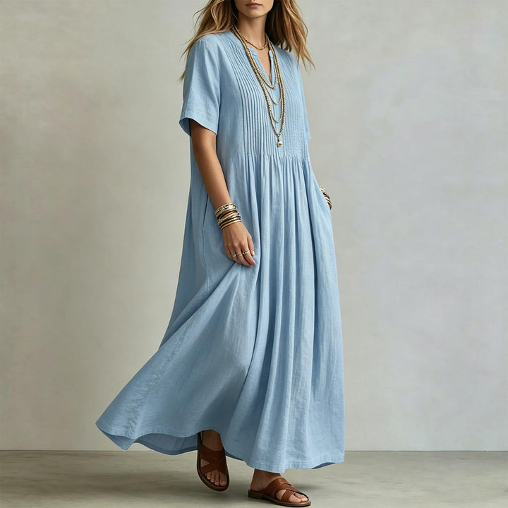 Short Sleeve Maxi Dress V Neck Short Sleeve Casual Long Dresses Loose Summer Clothes for Vacation Dating welcoming