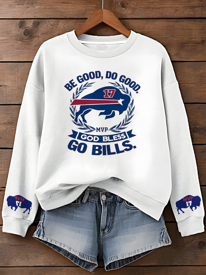 Be Good Do Good God Bless Go Bills Printed Long Sleeve Casual Top
