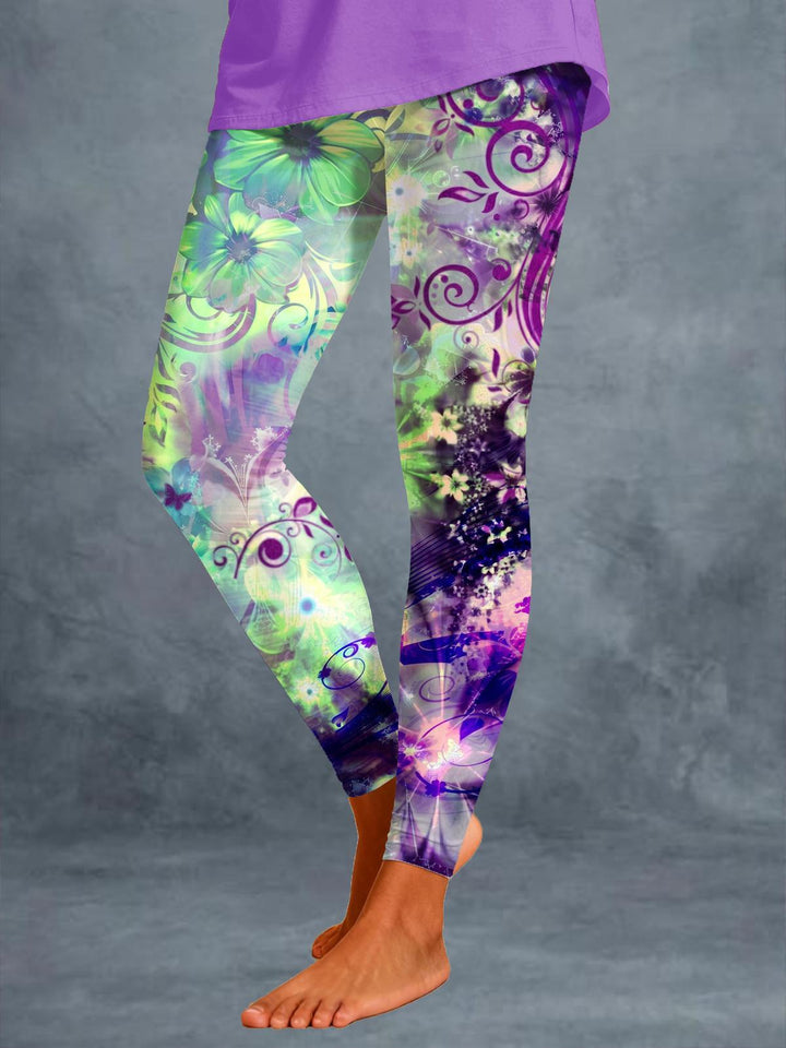 Purple Green Gradient Flower Swirl-Print Leggings – Wonder closets