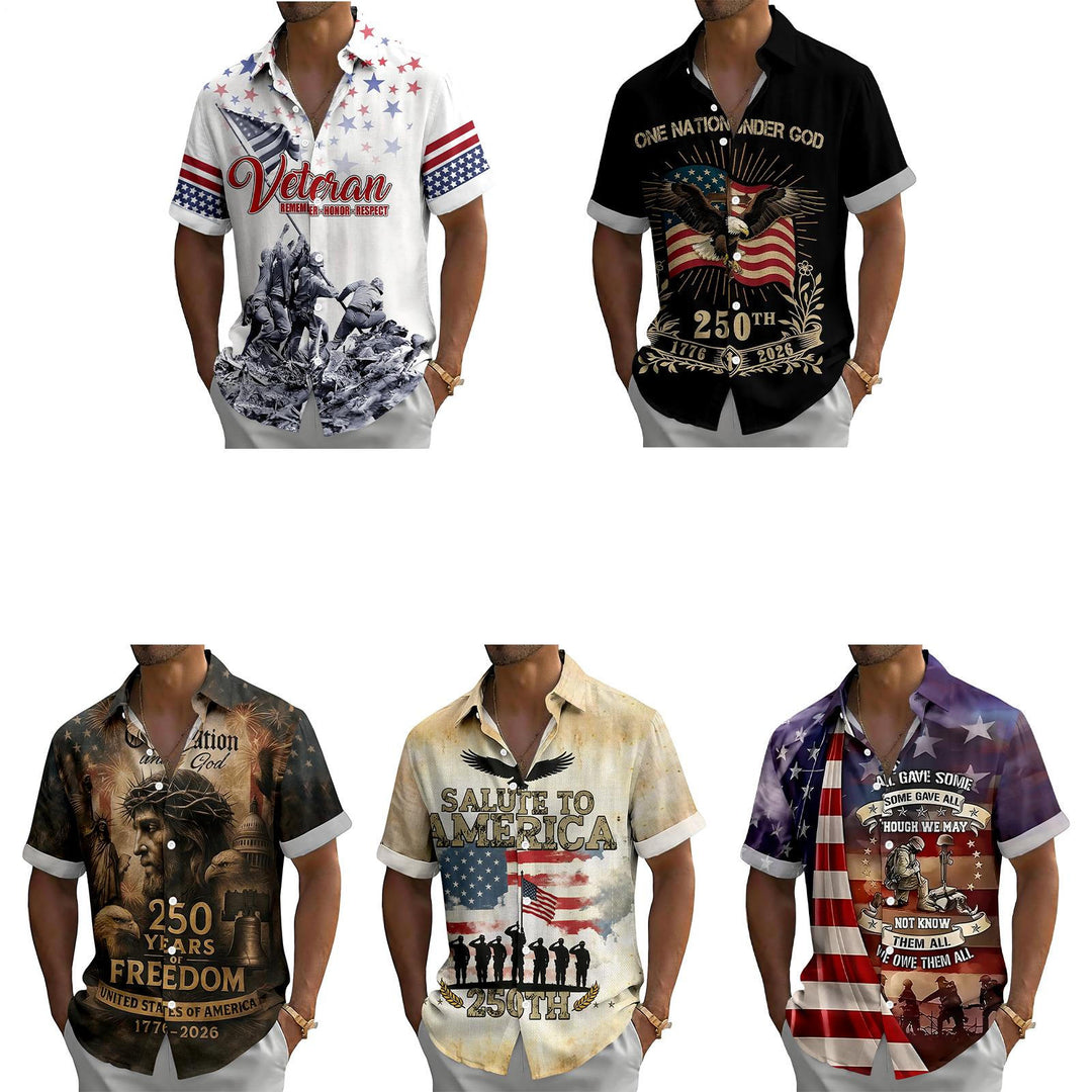 Flag Button Up Shirt Men 250 Years of Freedom Short Sleeve Hawaiian Shirts Summer Tops for Independence Day expert