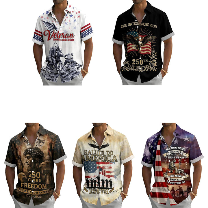 Flag Button Up Shirt Men 250 Years of Freedom Short Sleeve Hawaiian Shirts Summer Tops for Independence Day expert