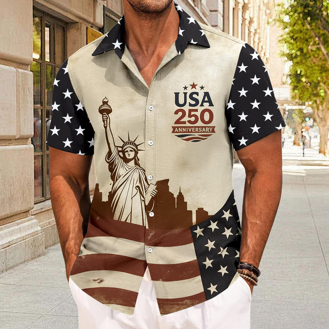 Flag Button Up Shirt Men Eagle Print Short Sleeve Button Down Patriotic Hawaiian Shirts for Parade Party amiable