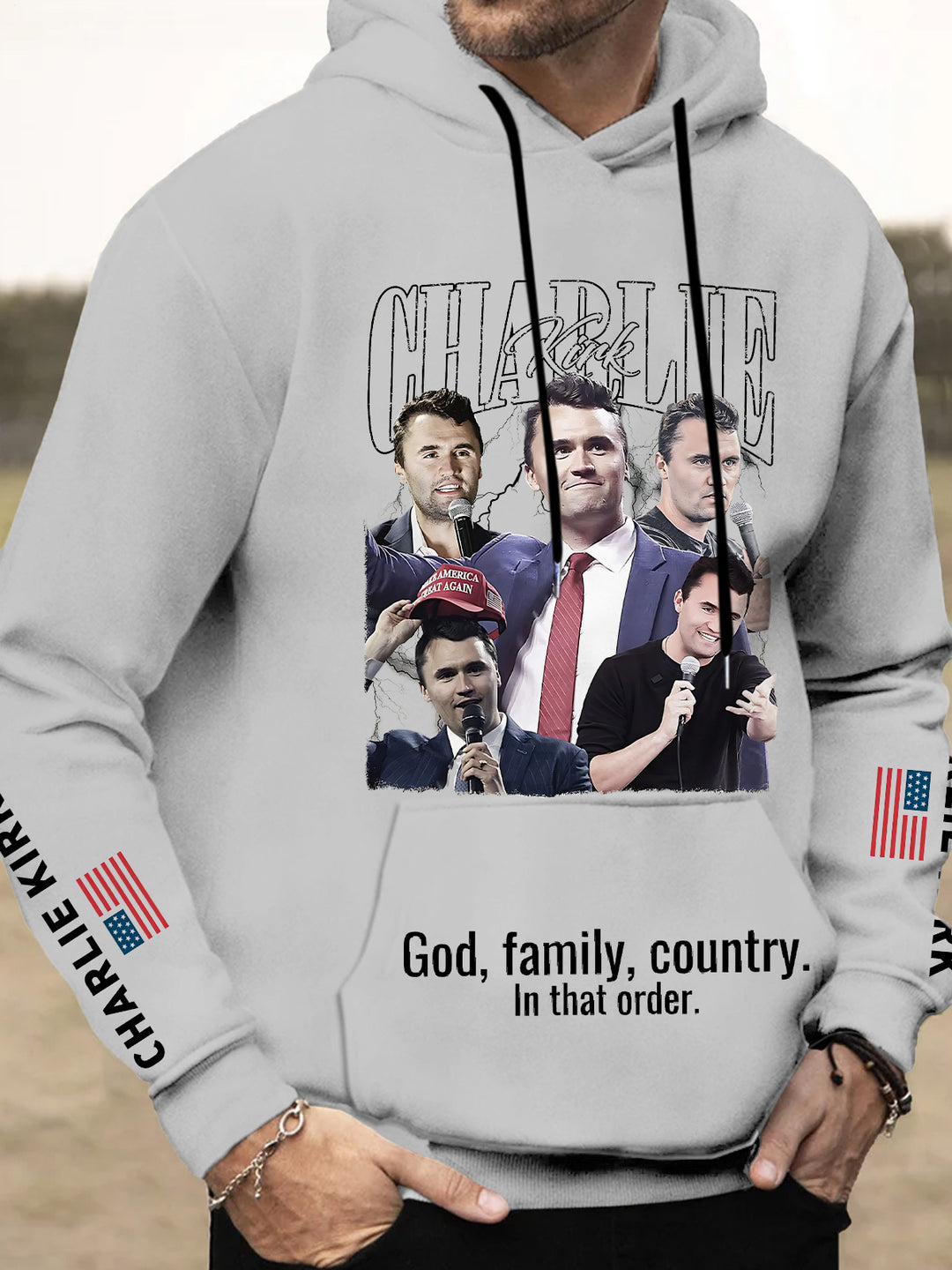 In Memory of Charlie Kirk Long Sleeve Hooded Pocket Men's Top