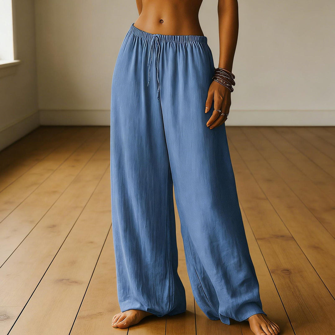 Cotton Wide Leg Pants for Women Drawstring Casual Elastic Waist Pants Flowy Cotton Beach Trousers for Travel charitable