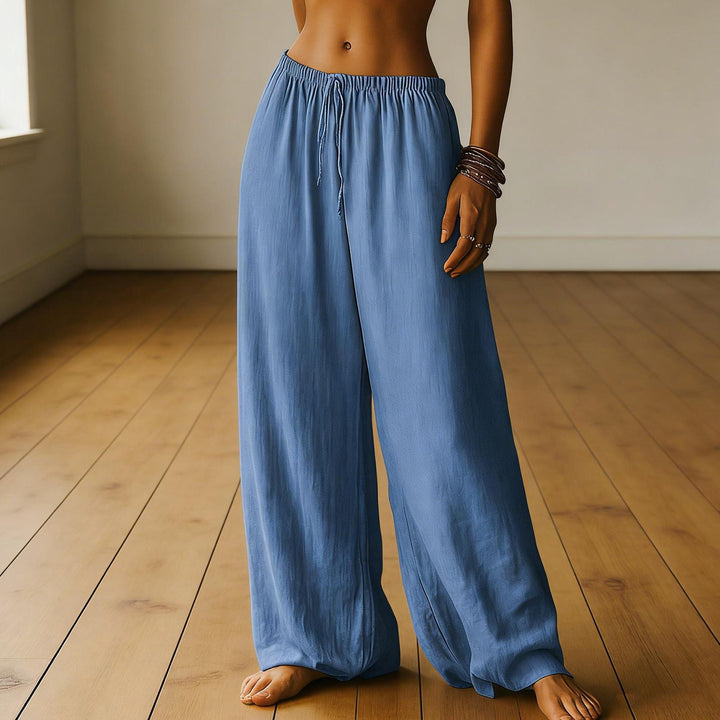 Cotton Wide Leg Pants for Women Drawstring Casual Elastic Waist Pants Flowy Cotton Beach Trousers for Travel charitable