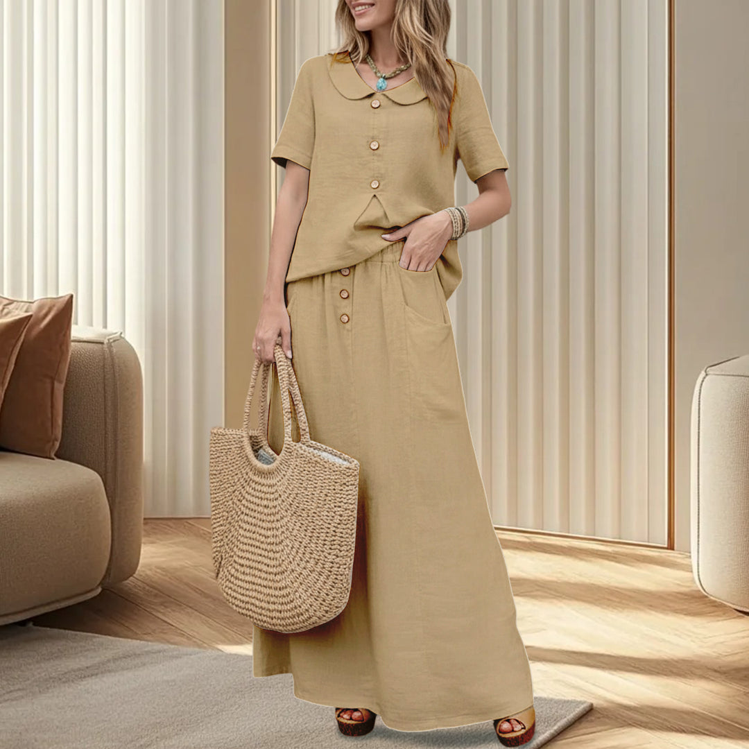 2 Piece Skirt Set Solid Cotton Two Piece Sets Short Sleeve Top and Maxi Skirt Casual Outfit for Daily Wear everywhere