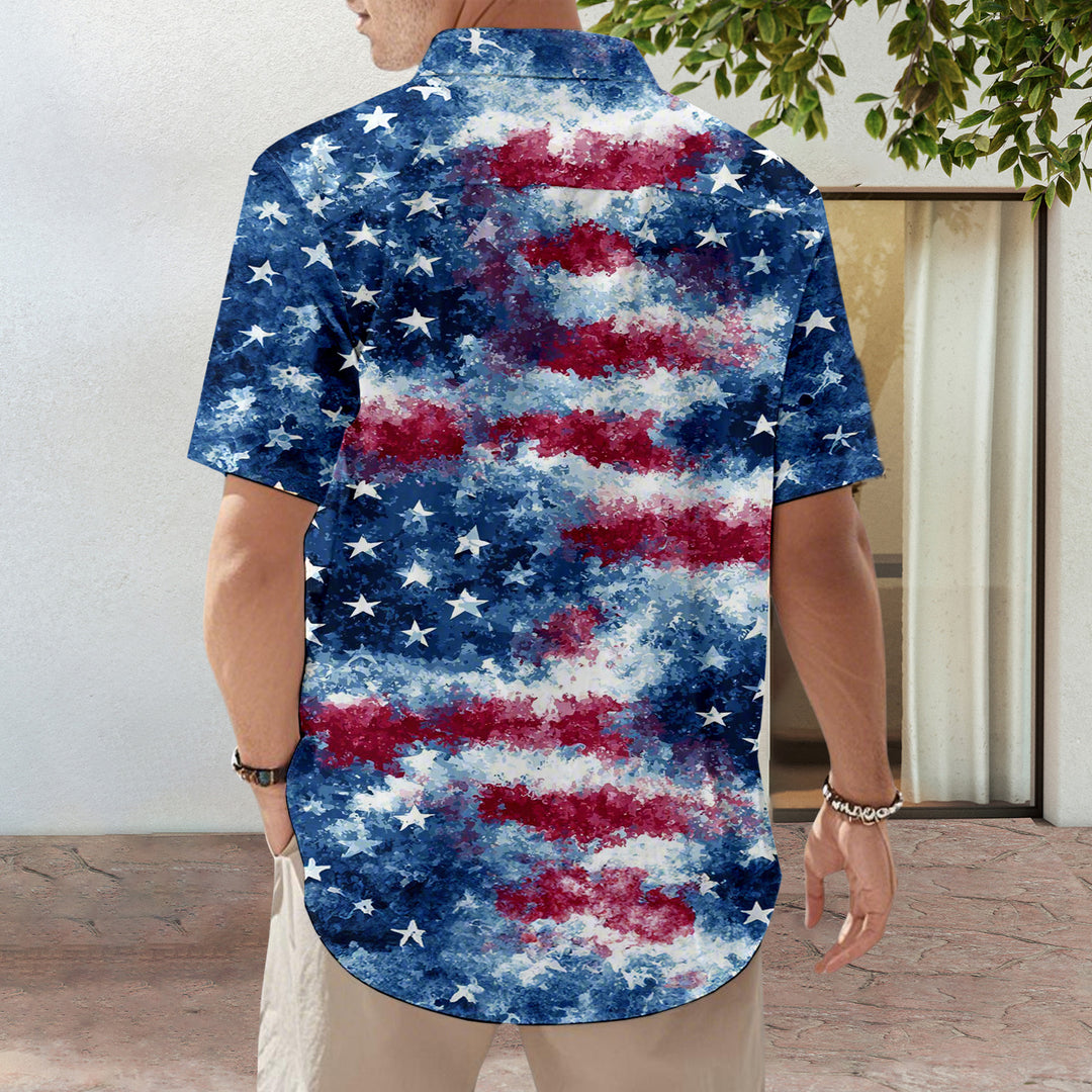 Mens Patriotic Button Down Shirts American Flag Short Sleeve Casual Button Up Hawaiian Shirts for Vacation polite