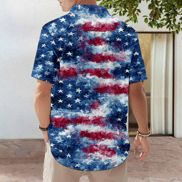 Mens Patriotic Button Down Shirts American Flag Short Sleeve Casual Button Up Hawaiian Shirts for Vacation polite