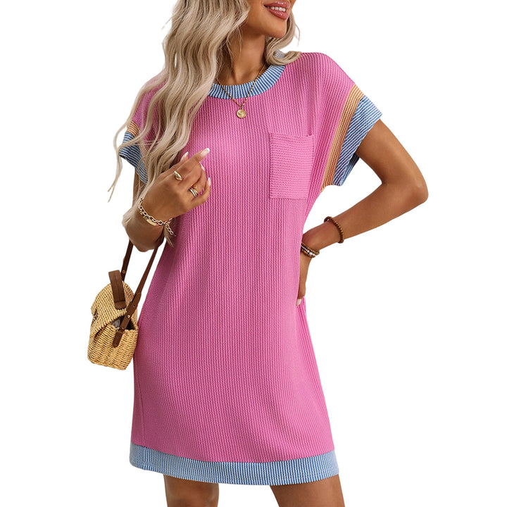 Womens Tshirt Dress Round Neck Casual Summer Ribbed Knit Tunic Tshirt Fashion Dresses for Daily Wear Work adorable
