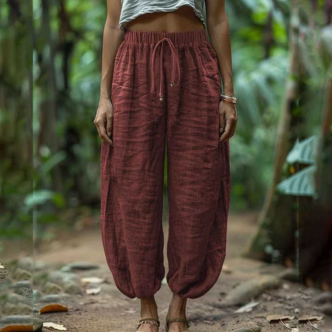Harem Pants for Women Cotton Summer Boho Slacks with Pockets Lounge Drawstring Pants for Vacation Beach refined