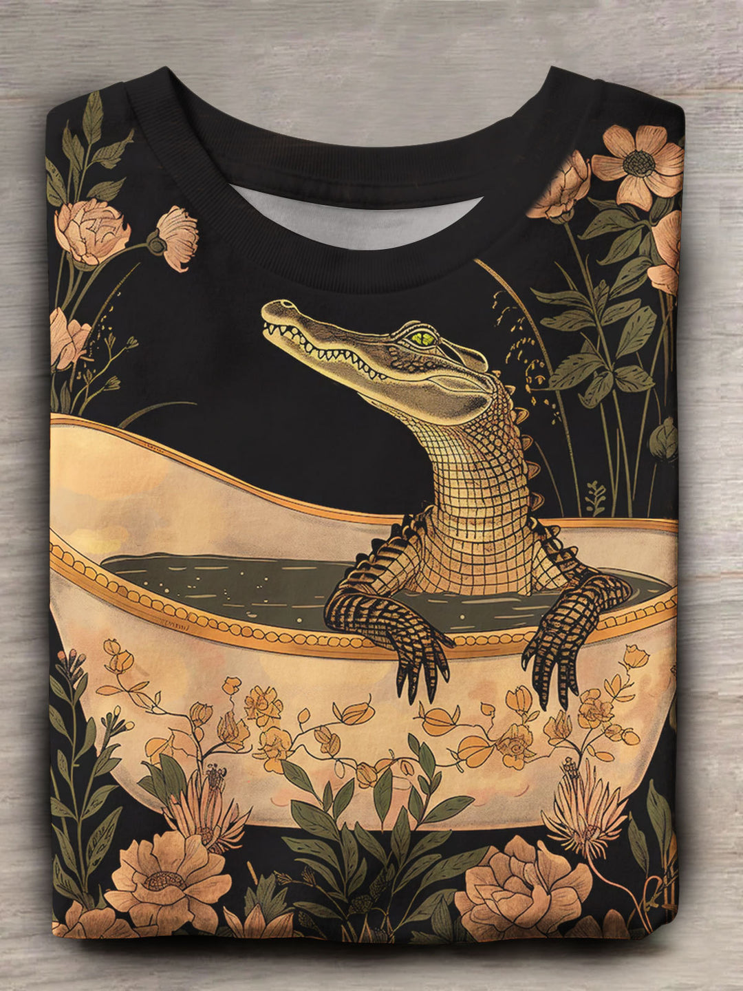 Vintage Crocodile Floral Print Short Sleeve Top