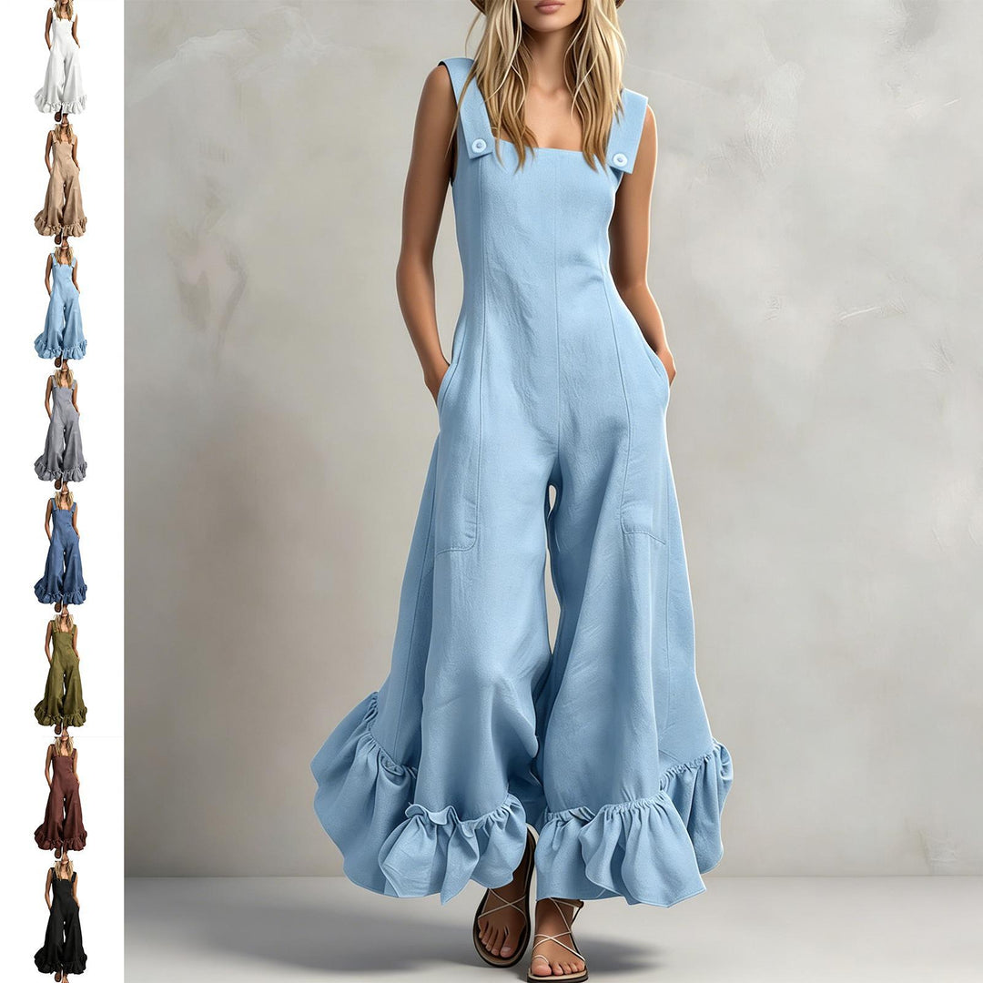 Sleeveless Jumpsuits for Women Ruffle Hems Summer Square Neck Overalls Boho Pant Overalls for Travel Daily chic
