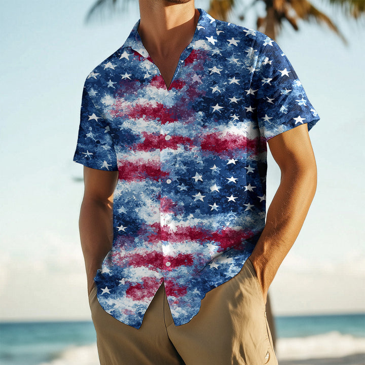 Mens Patriotic Button Down Shirts American Flag Short Sleeve Casual Button Up Hawaiian Shirts for Vacation polite