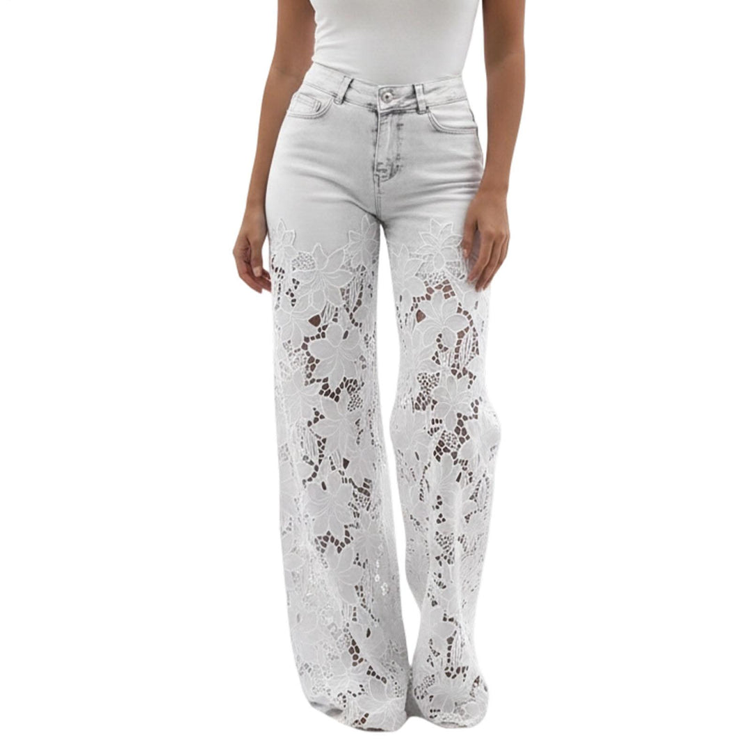 Lace Jeans for Women Hollow Lace Spliced High Waisted Fashion Jeans Loose Fit Denim Pants for Daily Wear exceptional
