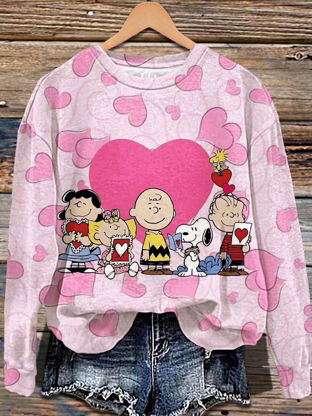 Valentine's Day Snoopy Love Letter Printed Long Sleeve Casual Top