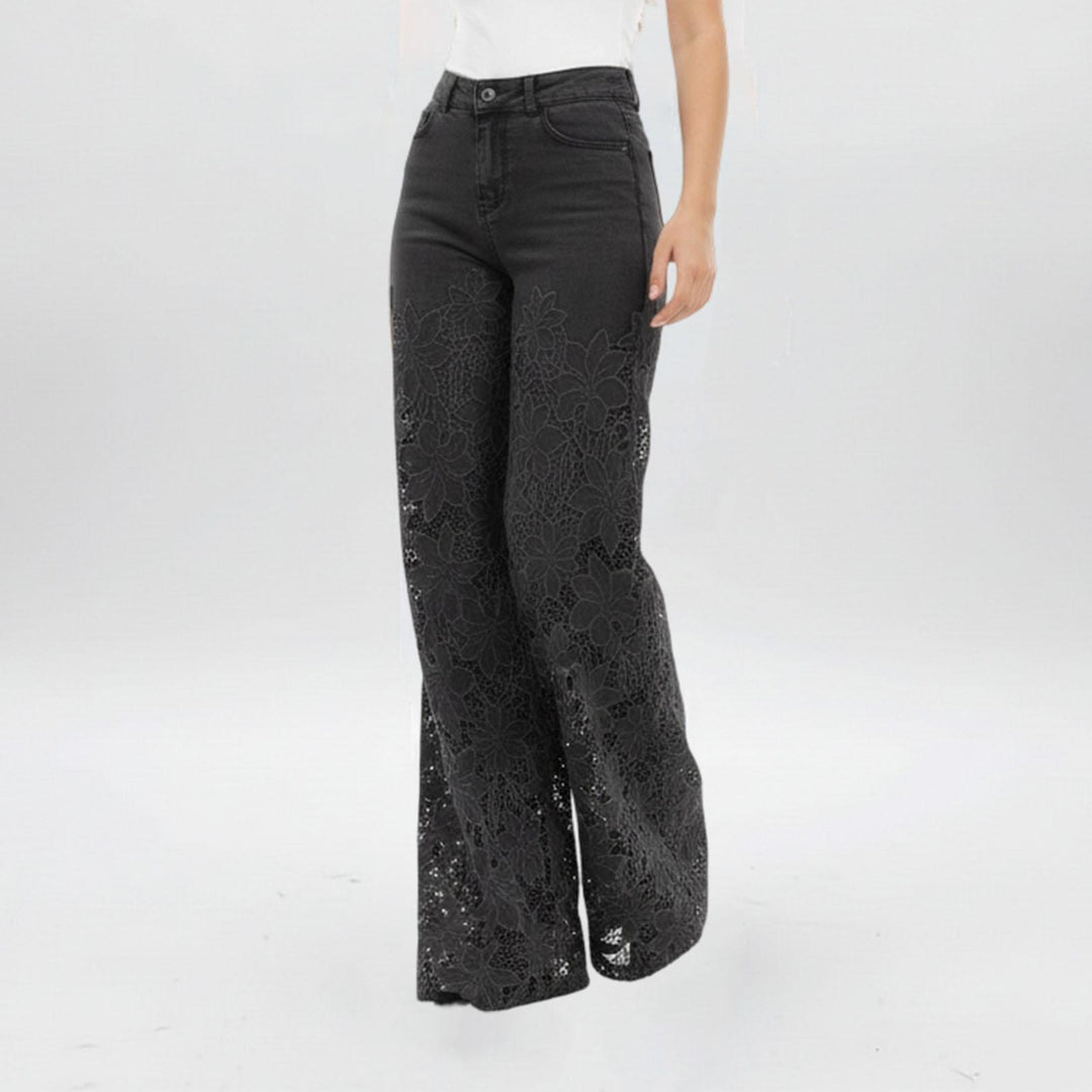 Lace Jeans for Women Hollow Lace Spliced High Waisted Fashion Jeans Loose Fit Denim Pants for Daily Wear exceptional