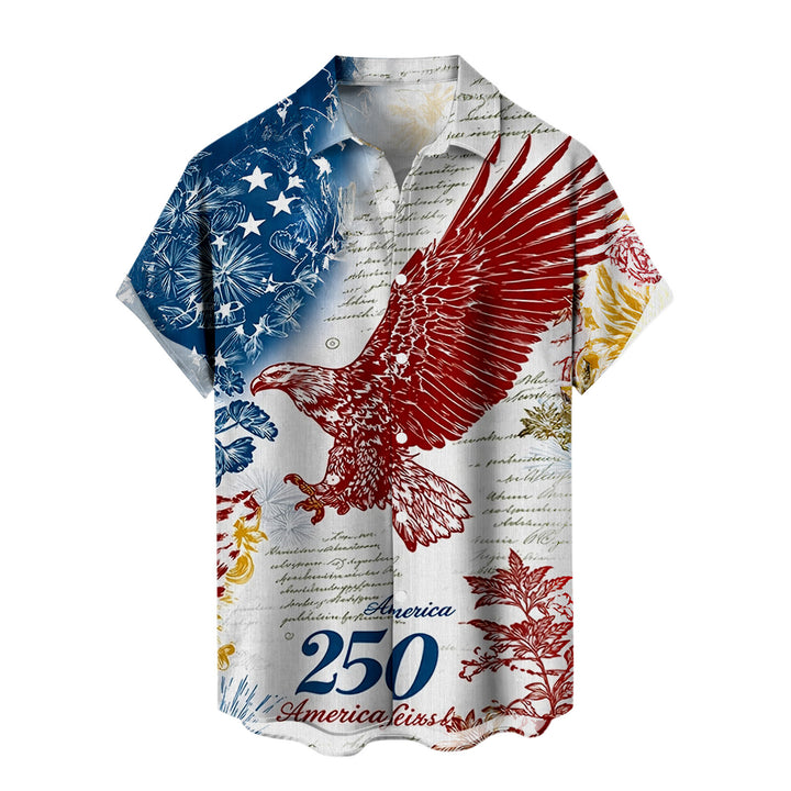 Patriotic Button Up Shirts For Men 250 Years Flag Lapel Short Sleeve Casual Trendy Hawaiian Shirts for Travel respectable
