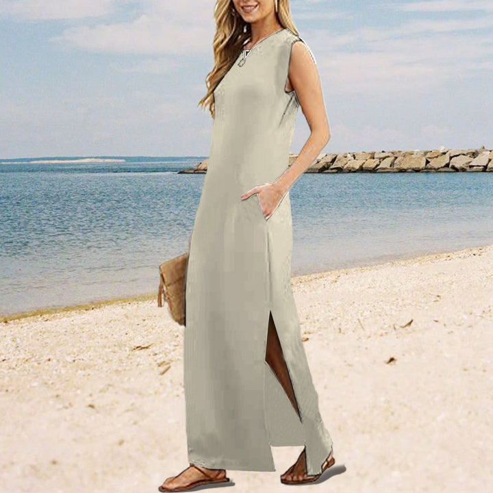 Tank Maxi Dress Sleeveless Solid Color Maxi Dress Loose Fit Side Slit Sundress for Fashionable Daily Wear Vacation Dating classy