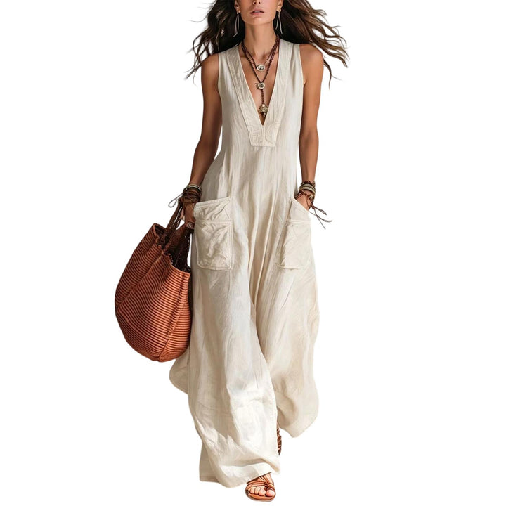 Wide Leg Jumpsuit for Women V Neck Summer Sleeveless Jumpsuits Long Overalls with Pockets for Streetwear gaudily