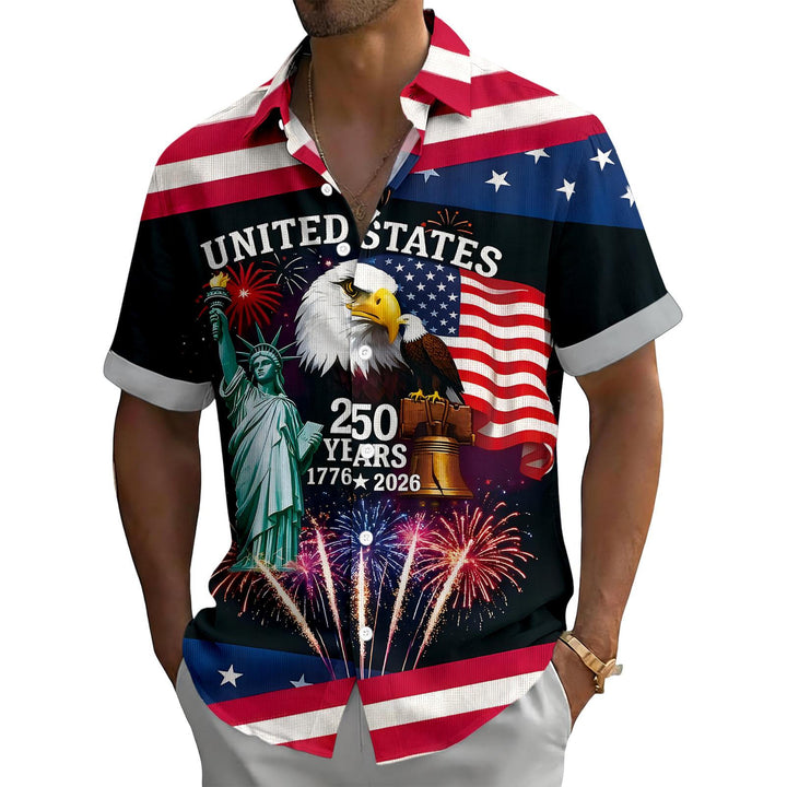 Patriotic Button Up Shirts for Men Flag 250 Years Lapel Short Sleeve Casual Trendy Hawaiian Shirts for Travel useful