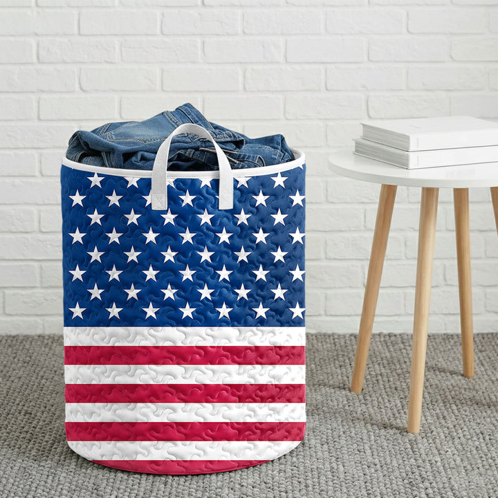 American Flag Laundry Basket Quilted Summer Holiday Basket Large Laundry Hamper with Handles for Bedroom adorable