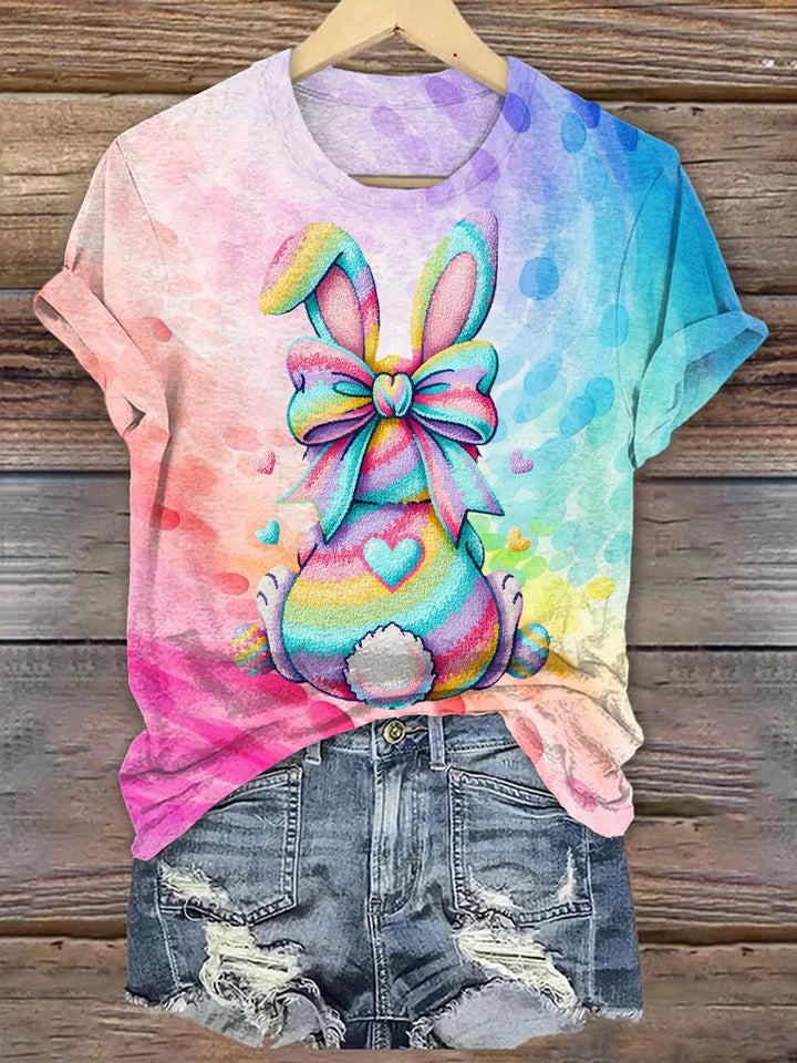 Easter Colorful Rabbit Crew Neck T-shirt