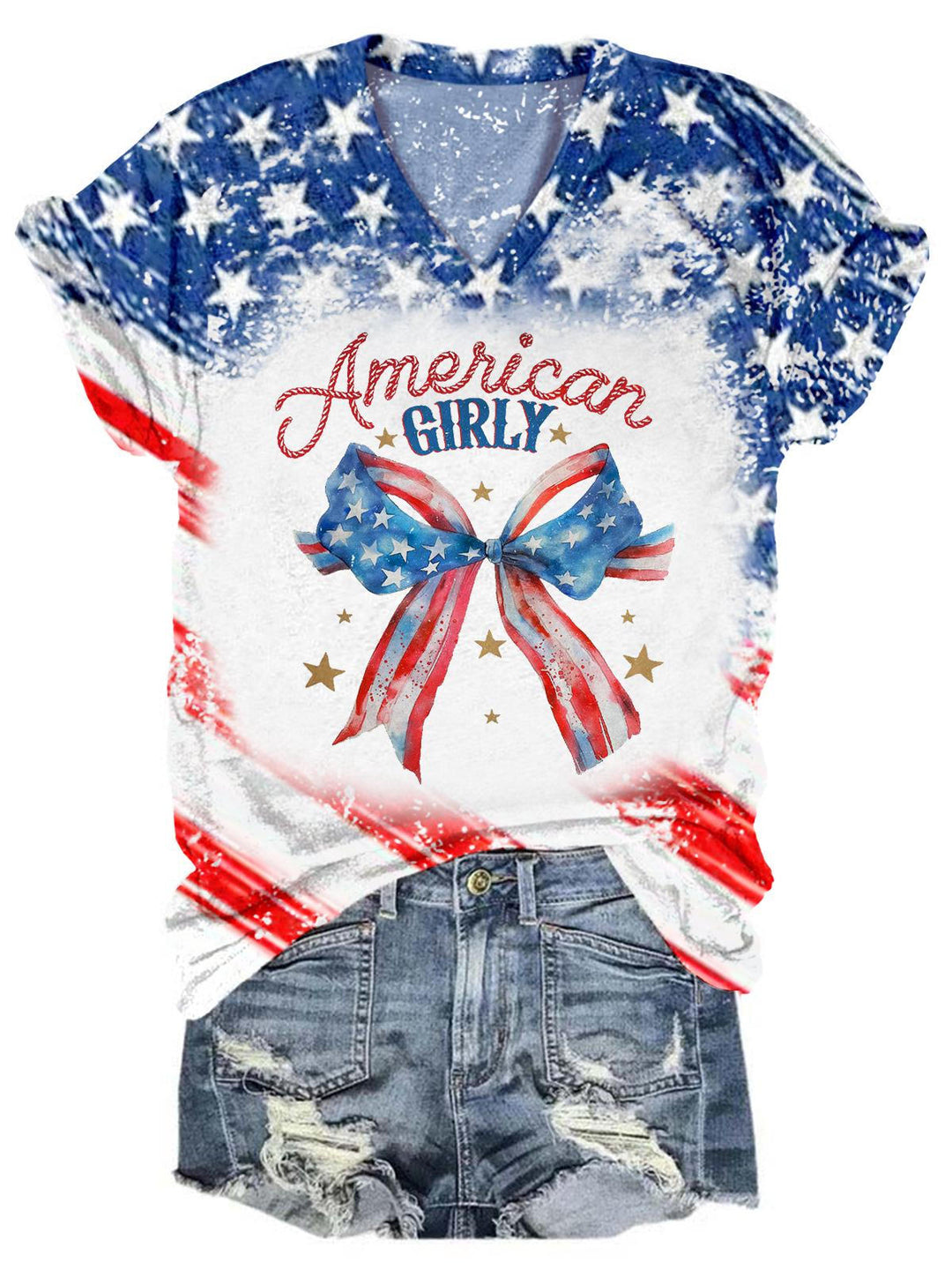 American Girly V-Neck Tie Dye T-Shirt