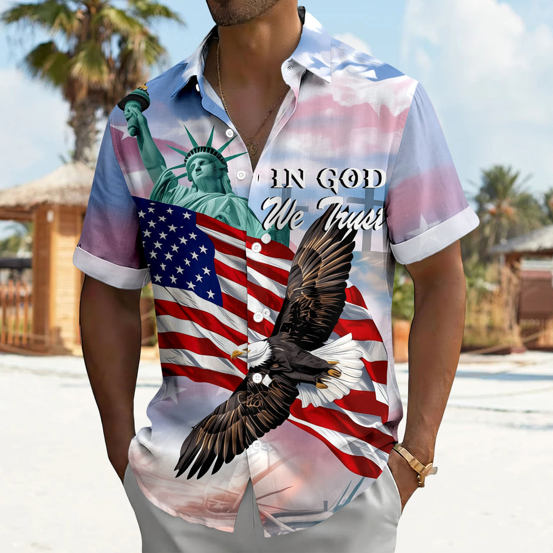 American Flag Button Up Shirt Short Sleeve Eagle American Flag Patriotic Button Down Shirt for Vacation trusted