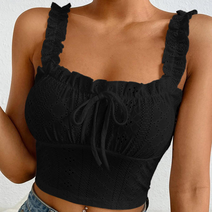Eyelet Tank Tops for Women Ruffle Ruched Sleeveless Square Neck Tie Front Bust Crop Camisole Tops for Travel excellent