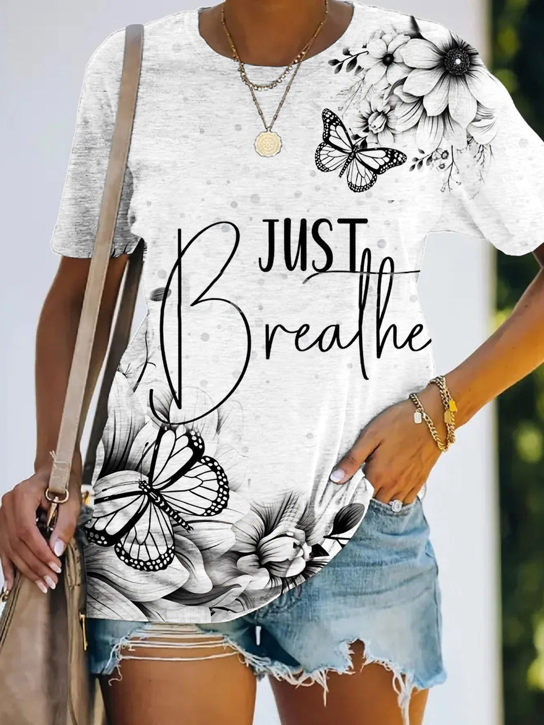Just Breathe Print Crew Neck T-shirt