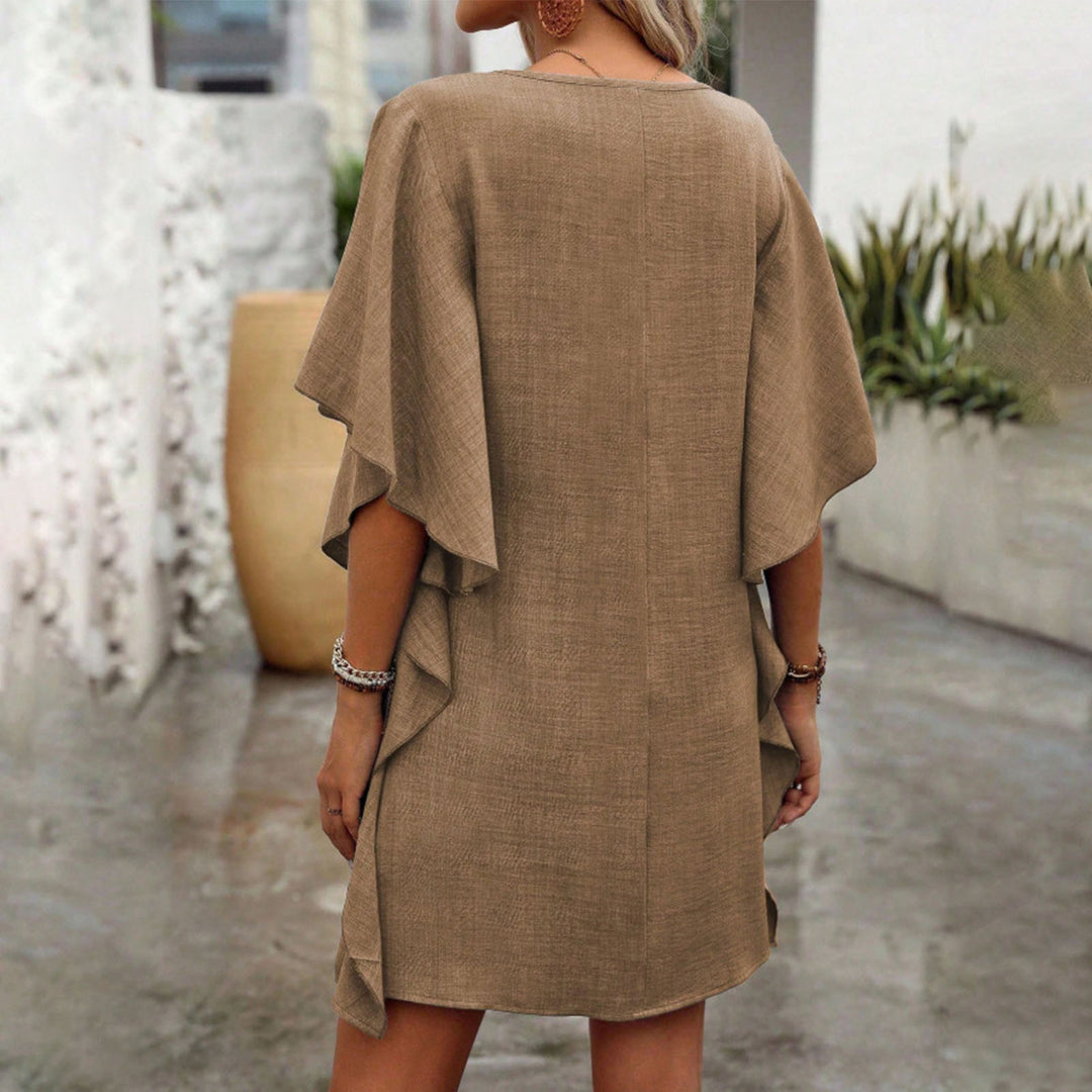 V Neck Ruffle Dress Summer Fashion Ruffle Short Sleeve Casual Shift Dress for Beach Vacation Daily Wear gifts