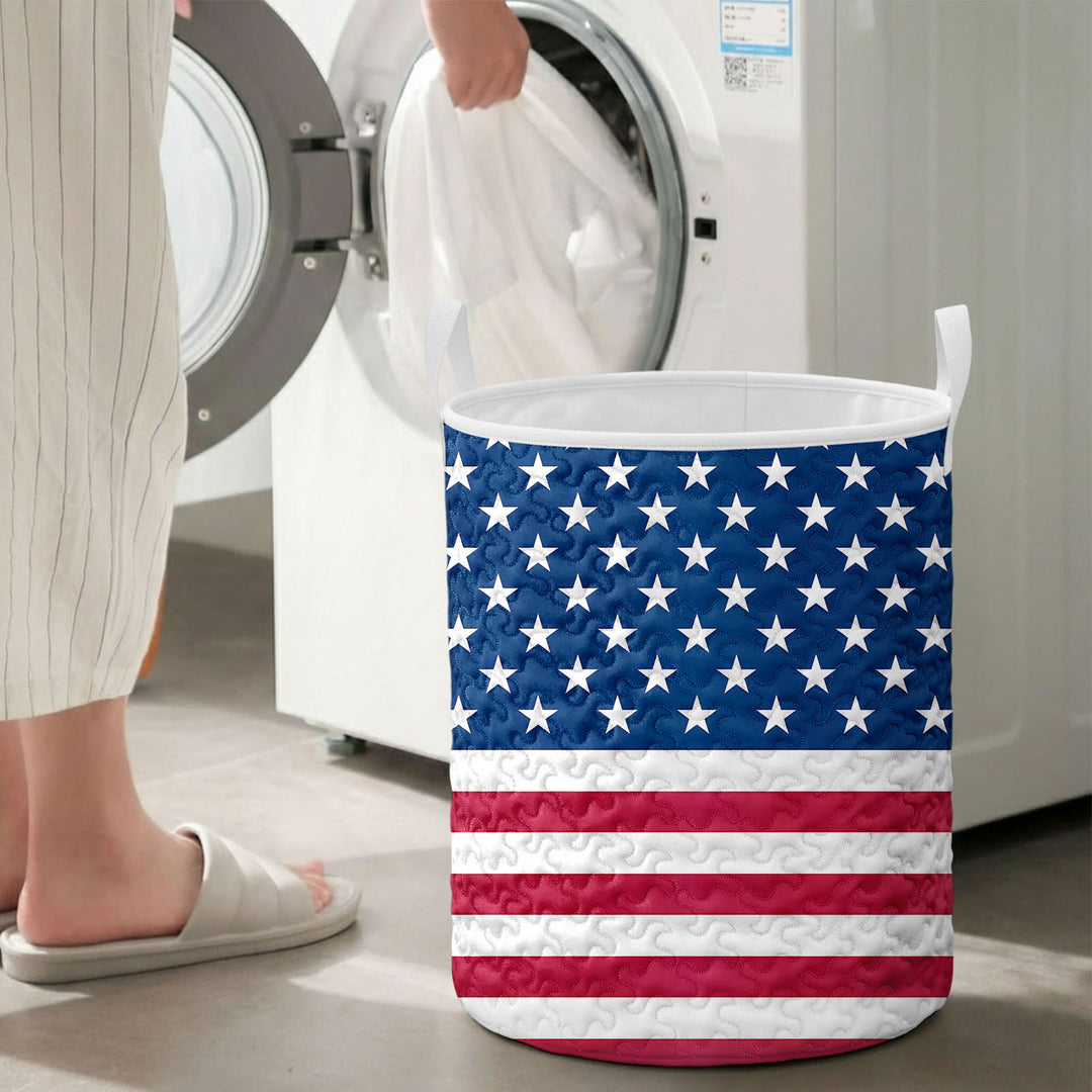 American Flag Laundry Basket Quilted Summer Holiday Basket Large Laundry Hamper with Handles for Bedroom adorable