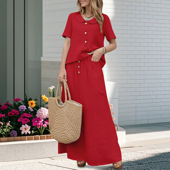 2 Piece Skirt Set Solid Cotton Two Piece Sets Short Sleeve Top and Maxi Skirt Casual Outfit for Daily Wear everywhere