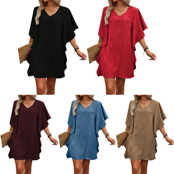 V Neck Ruffle Dress Summer Fashion Ruffle Short Sleeve Casual Shift Dress for Beach Vacation Daily Wear gifts