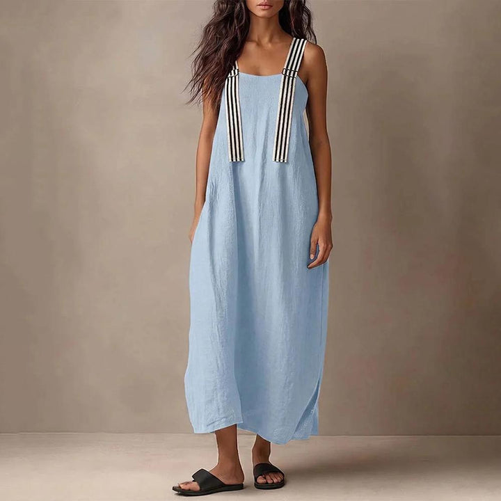 Midi Sleeveless Dresses for Women Striped Shoulder Strap Beach Vacation Loose Sleeveless Dress for Travel useful