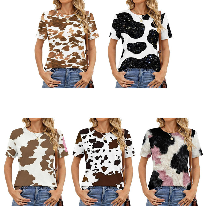 Cow Pattern T Shirt Crew Neck Short Sleeve Basic Tee Shirts Casual Summer Clothes for Vacation Daily Wear responsible