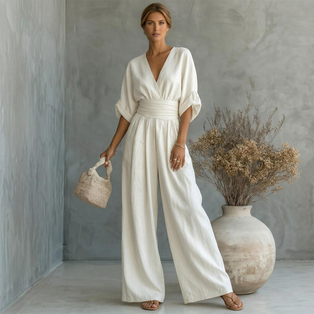 Womens Jumpsuits Casual Dressy V Neck Wide Leg Flowy Short Sleeve Casual Cinched Waist Overalls Daily Wear best service