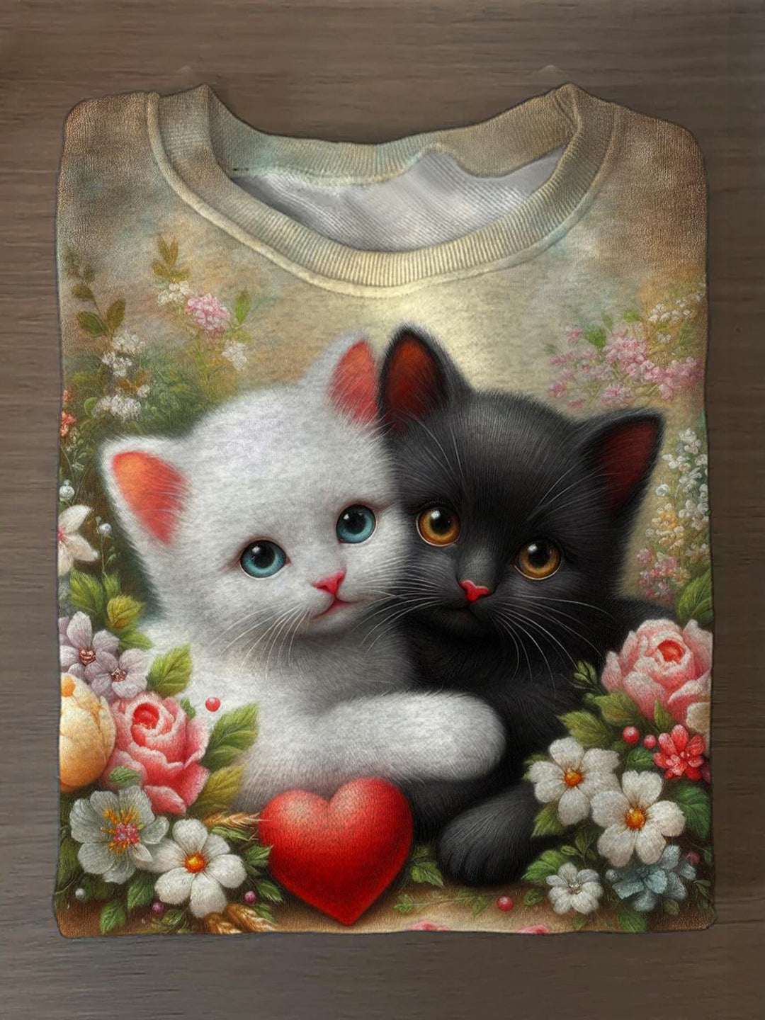 Valentine's Day Cat Printed Long Sleeve Casual Top