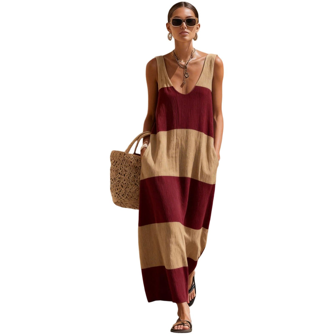 Sleeveless Dress for Women Striped Summer Vacation Beach Cover Up Sleeveless Tank Dress for Travel Dating sturdy