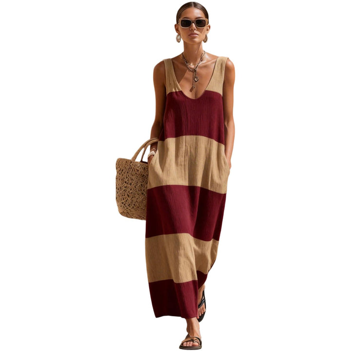 Sleeveless Dress for Women Striped Summer Vacation Beach Cover Up Sleeveless Tank Dress for Travel Dating sturdy
