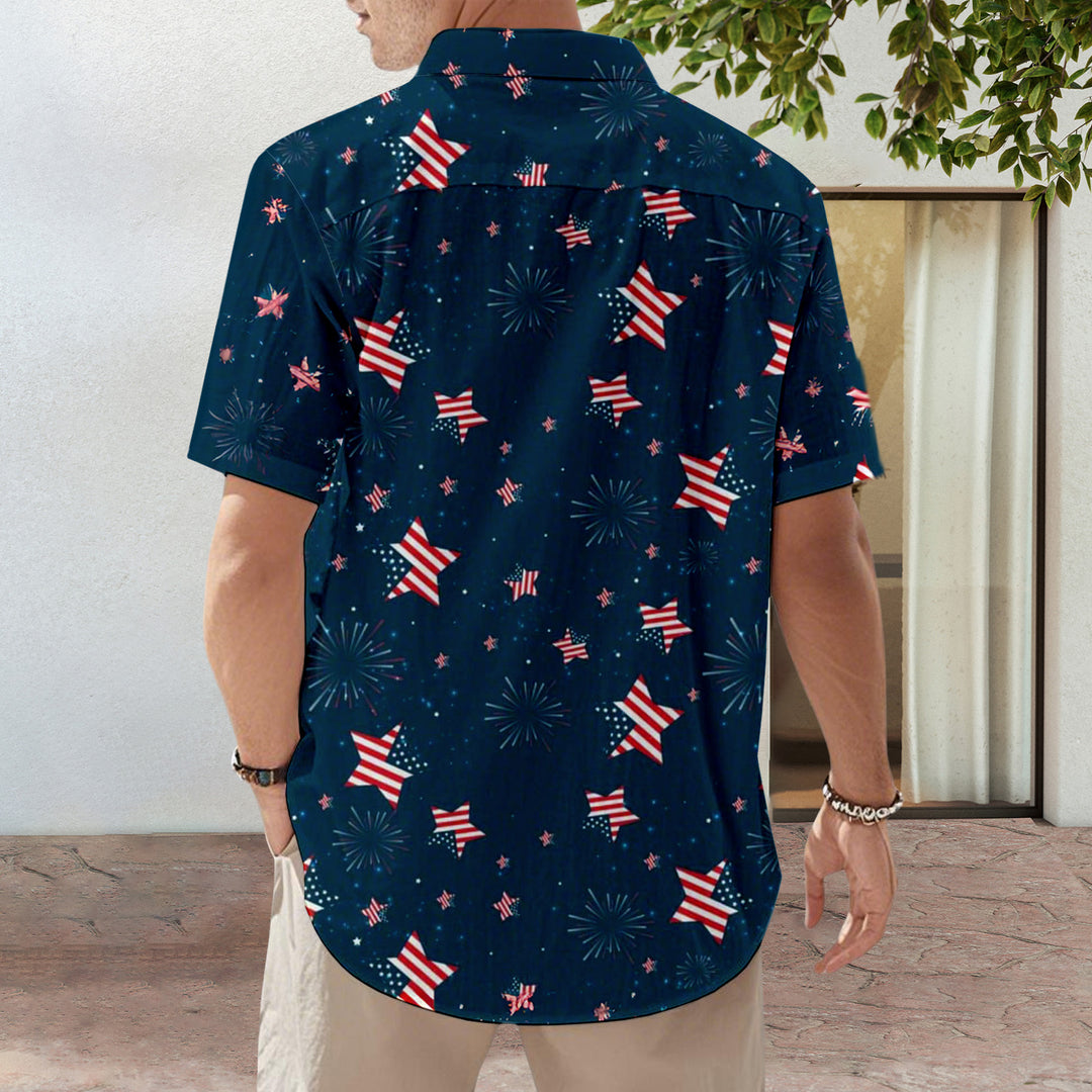 Mens Patriotic Button Down Shirts American Flag Short Sleeve Casual Button Up Hawaiian Shirts for Vacation polite