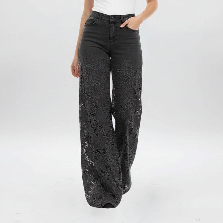Lace Jeans for Women Hollow Lace Spliced High Waisted Fashion Jeans Loose Fit Denim Pants for Daily Wear exceptional