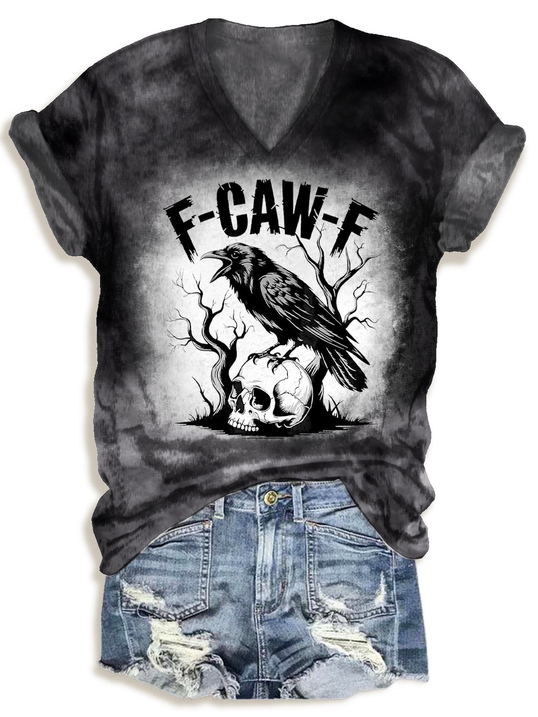 Halloween Gothic Crow V-neck T-Shirt