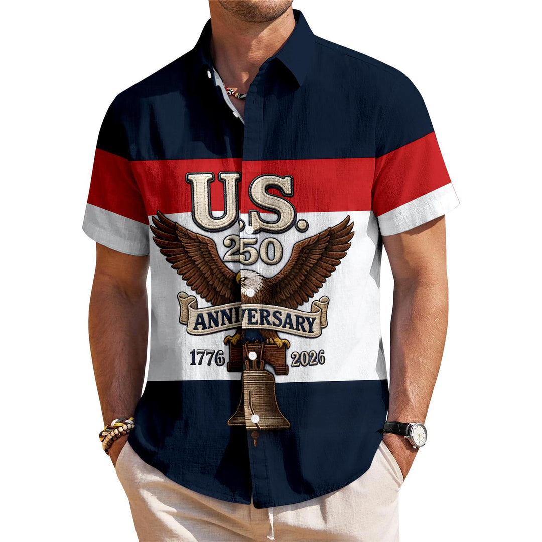 Patriotic Button Up Shirts for Men Flag 250 Years Lapel Short Sleeve Casual Trendy Hawaiian Shirts for Travel useful