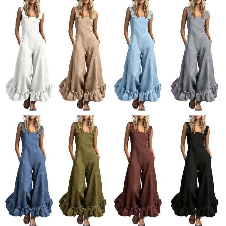 Sleeveless Jumpsuits for Women Ruffle Hems Summer Square Neck Overalls Boho Pant Overalls for Travel Daily chic