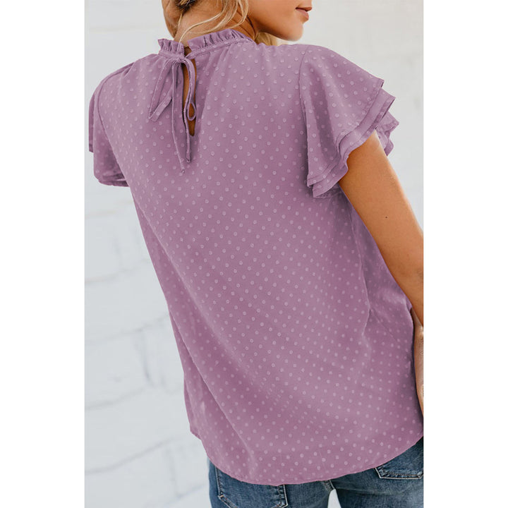 Womens Ruffle Short Sleeve Blouse Dot Smocked Crewneck Summer Flowy Chiffon Shirts Pullover Tops for Travel expedient