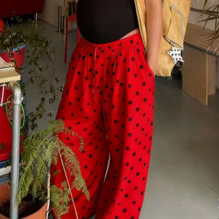 Baggy Wide Leg Pants for Women Dot Print Elastic Waist Wide Leg Palazzo Pants with Pockets for Daily Wear sturdy