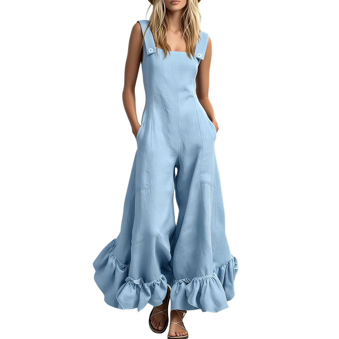 Sleeveless Jumpsuits for Women Ruffle Hems Summer Square Neck Overalls Boho Pant Overalls for Travel Daily chic
