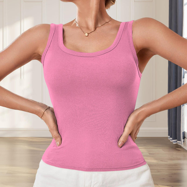 Built in Bra Tank Tops for Women U-Back Summer Sexy Casual Sleeveless Fitted Tank with Removable Pads for Gym welcoming